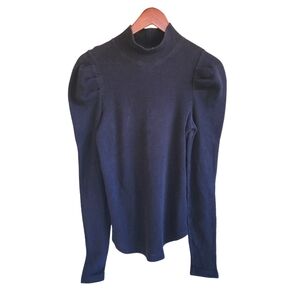 Free People Long Puffy Sleeve Mock Neck Top Black Women's Medium